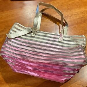 Victoria's Secret Pink and Gold Striped Tote